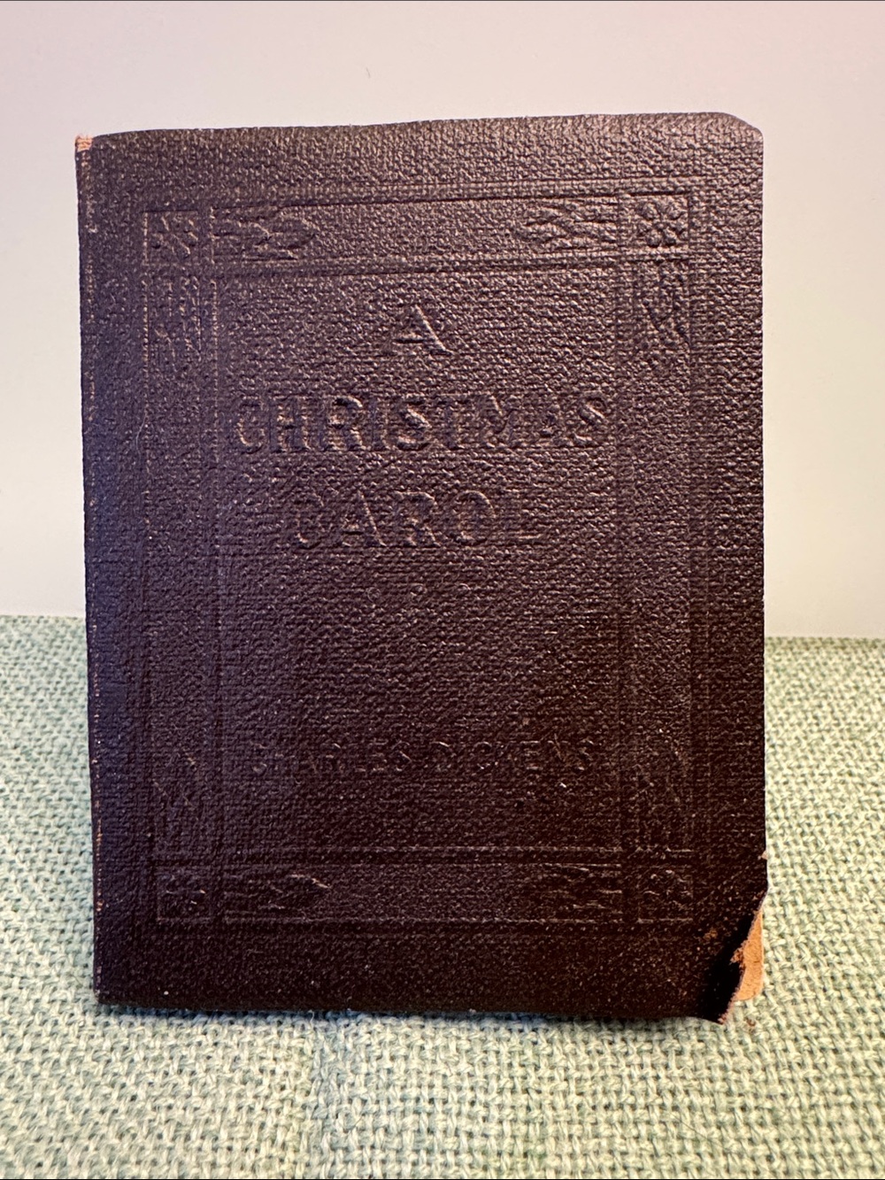 Antique Embossed Brown Leather-like Miniature Book - "A Christmas Carol"